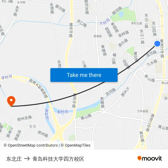 东北庄 to 青岛科技大学四方校区 map