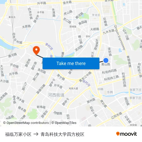 福临万家小区 to 青岛科技大学四方校区 map