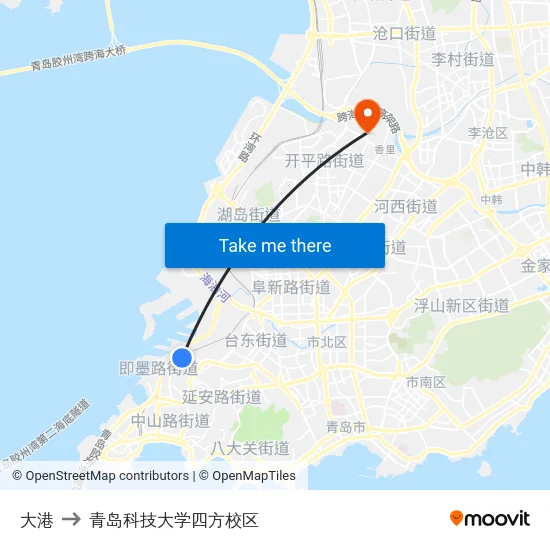 大港 to 青岛科技大学四方校区 map