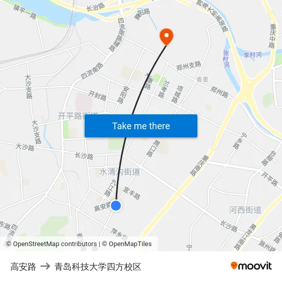 高安路 to 青岛科技大学四方校区 map