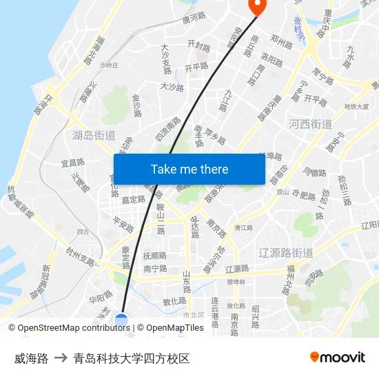 威海路 to 青岛科技大学四方校区 map