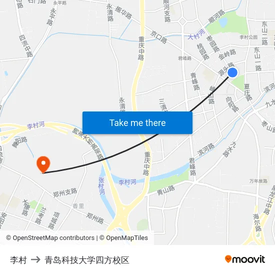李村 to 青岛科技大学四方校区 map