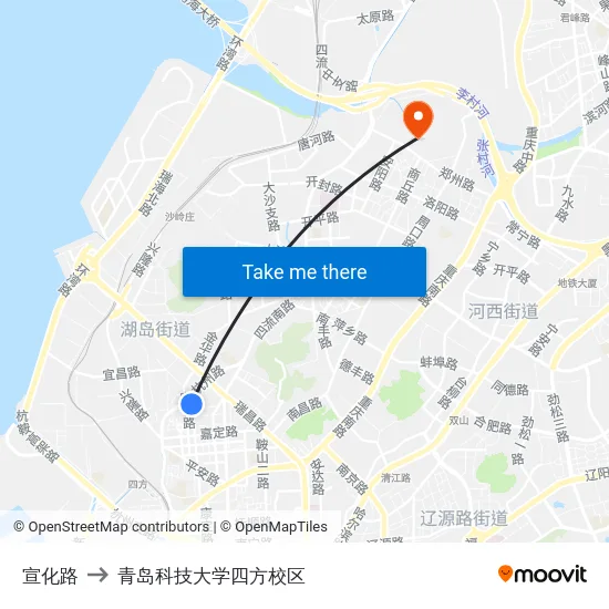 宣化路 to 青岛科技大学四方校区 map