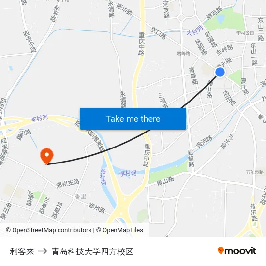 利客来 to 青岛科技大学四方校区 map