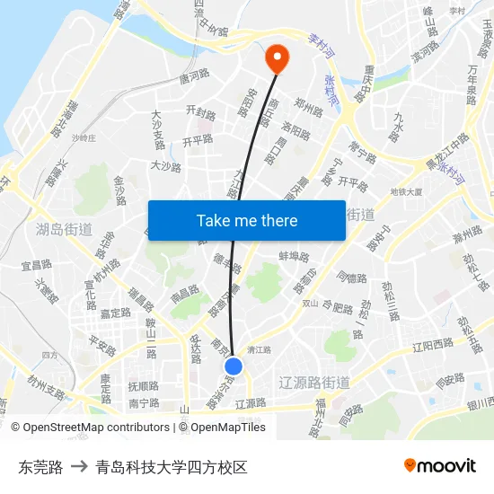 东莞路 to 青岛科技大学四方校区 map