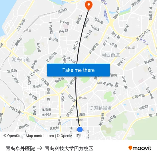 青岛阜外医院 to 青岛科技大学四方校区 map