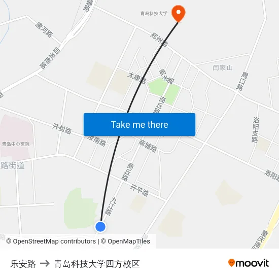 乐安路 to 青岛科技大学四方校区 map
