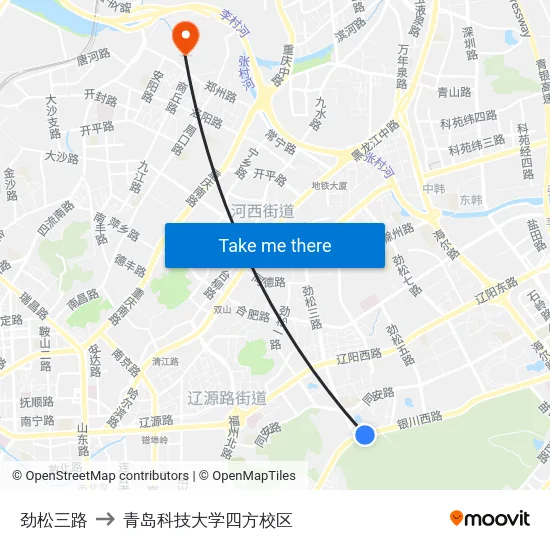 劲松三路 to 青岛科技大学四方校区 map