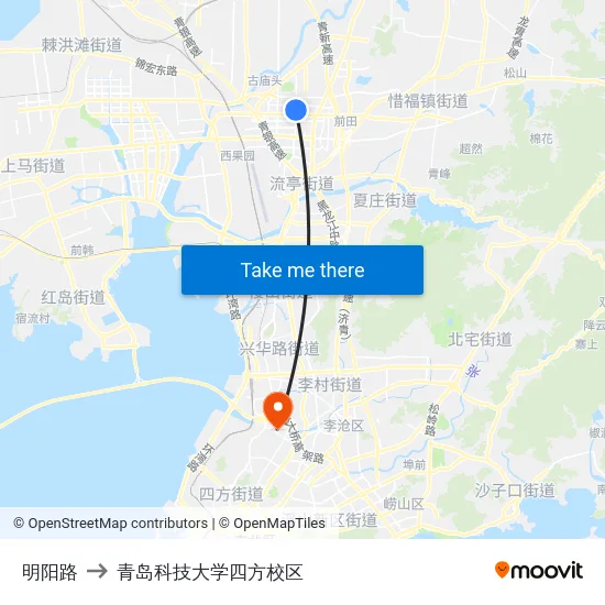 明阳路 to 青岛科技大学四方校区 map