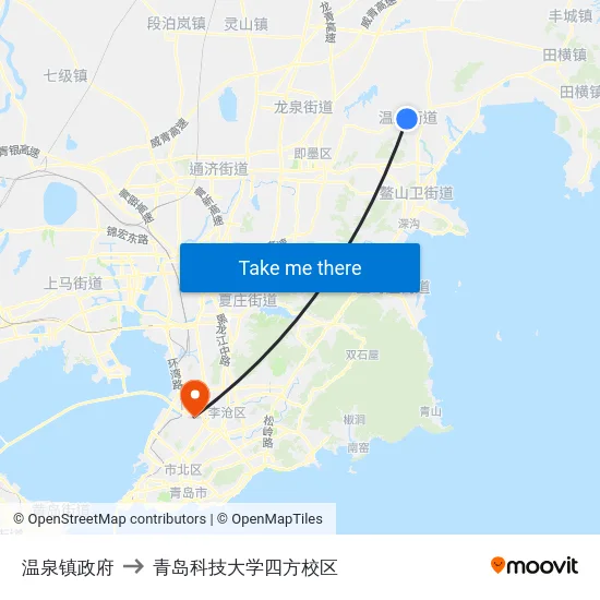 温泉镇政府 to 青岛科技大学四方校区 map
