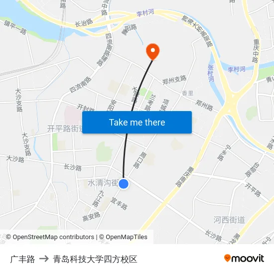 广丰路 to 青岛科技大学四方校区 map