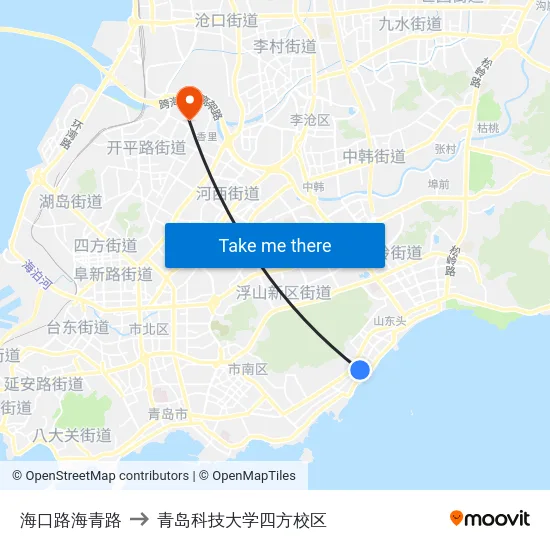 海口路海青路 to 青岛科技大学四方校区 map