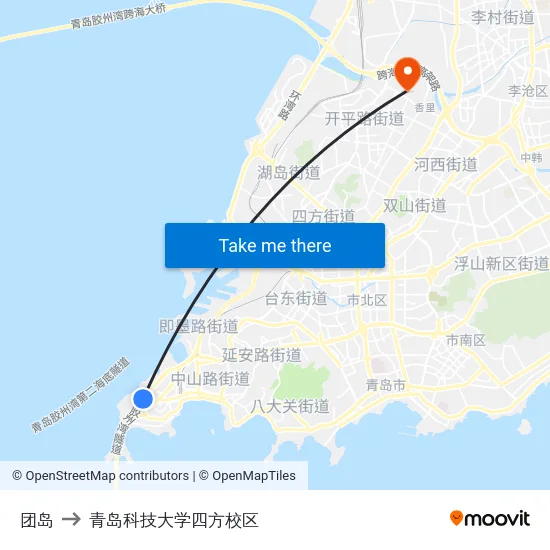 团岛 to 青岛科技大学四方校区 map