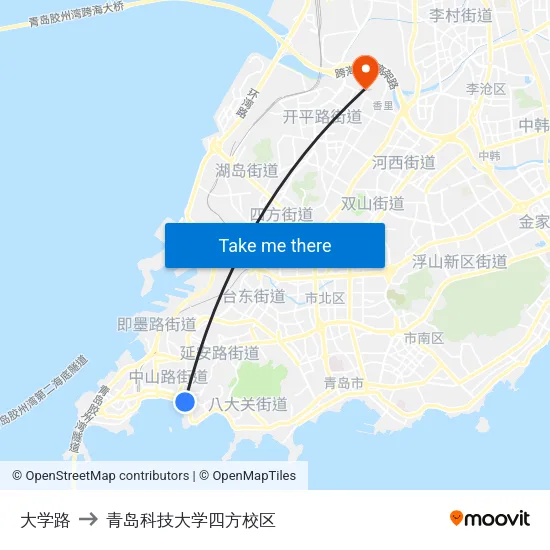 大学路 to 青岛科技大学四方校区 map