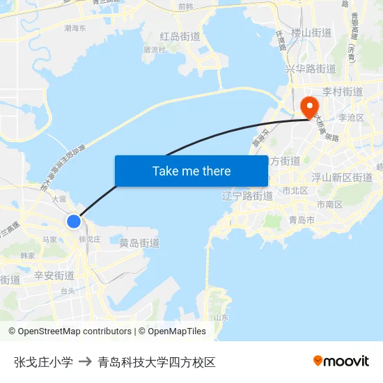 张戈庄小学 to 青岛科技大学四方校区 map