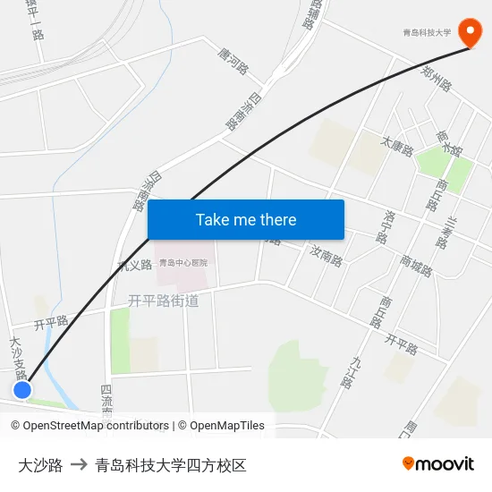 大沙路 to 青岛科技大学四方校区 map