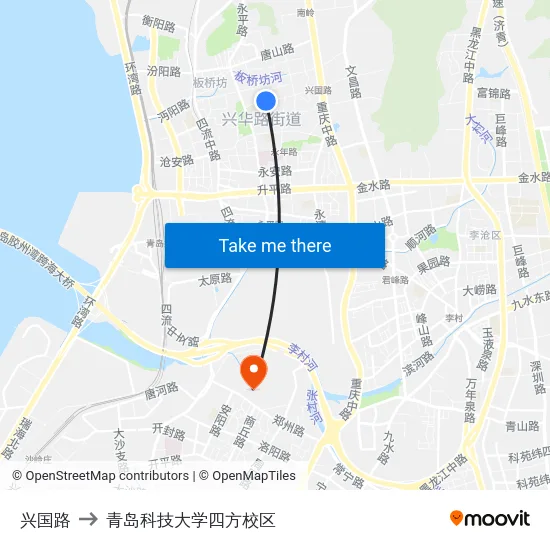 兴国路 to 青岛科技大学四方校区 map