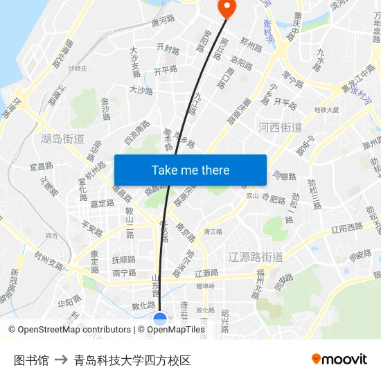 图书馆 to 青岛科技大学四方校区 map