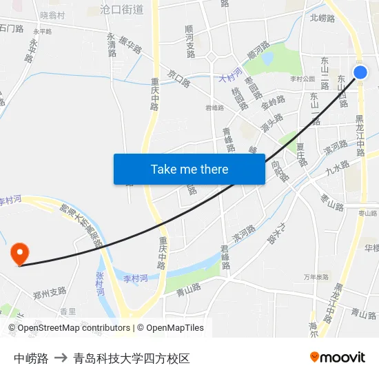 中崂路 to 青岛科技大学四方校区 map