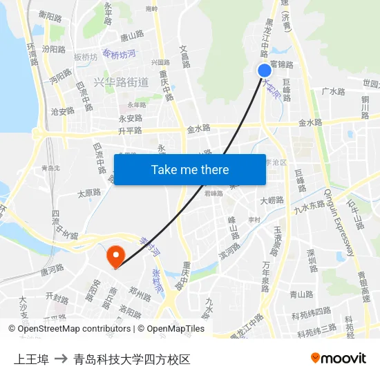 上王埠 to 青岛科技大学四方校区 map