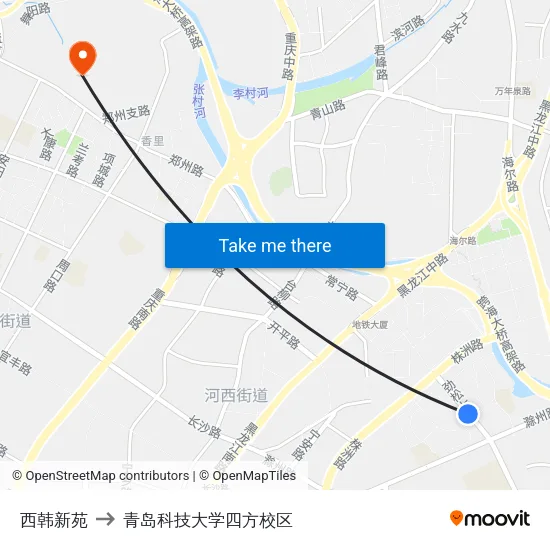 西韩新苑 to 青岛科技大学四方校区 map
