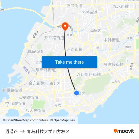 逍遥路 to 青岛科技大学四方校区 map