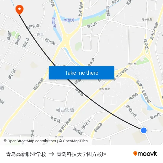 青岛高新职业学校 to 青岛科技大学四方校区 map