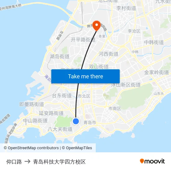 仰口路 to 青岛科技大学四方校区 map