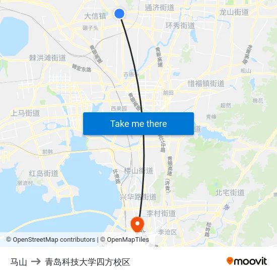 马山 to 青岛科技大学四方校区 map