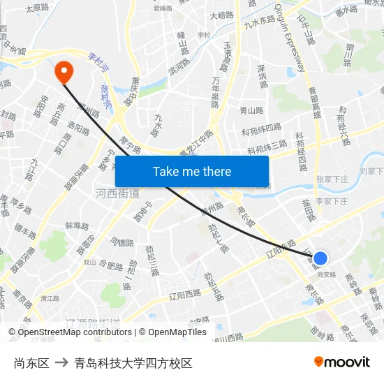 尚东区 to 青岛科技大学四方校区 map