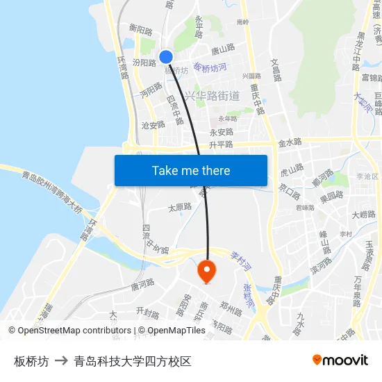 板桥坊 to 青岛科技大学四方校区 map