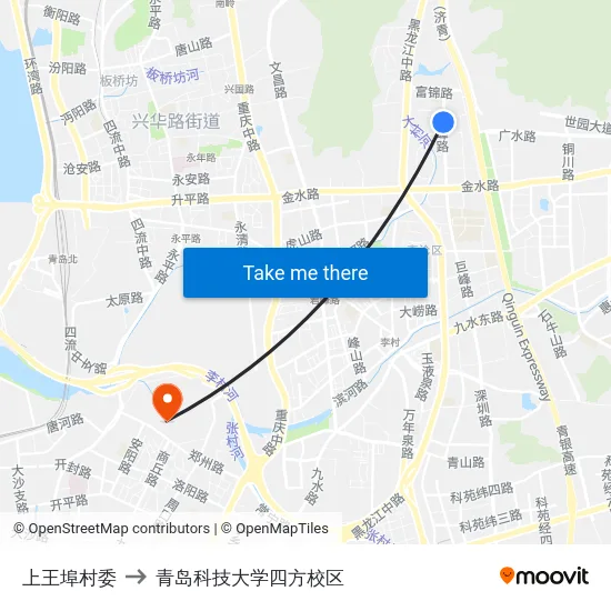 上王埠村委 to 青岛科技大学四方校区 map