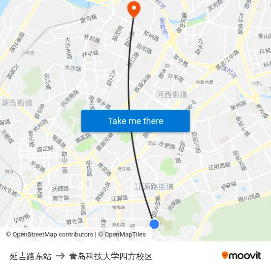 延吉路东站 to 青岛科技大学四方校区 map