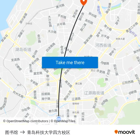 图书馆 to 青岛科技大学四方校区 map