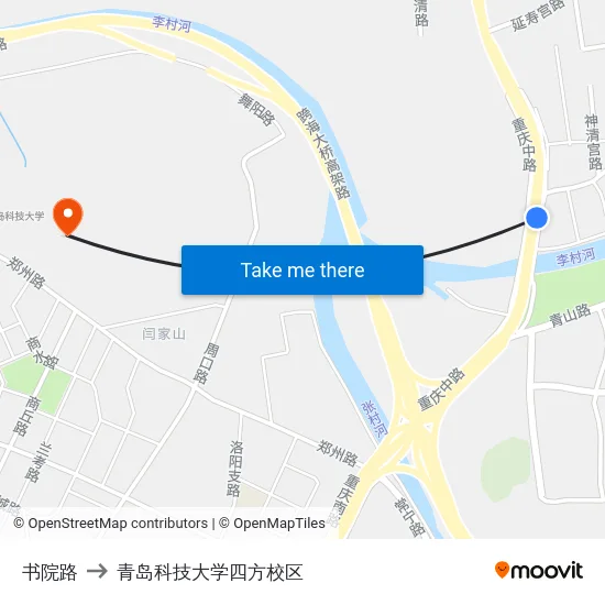 书院路 to 青岛科技大学四方校区 map