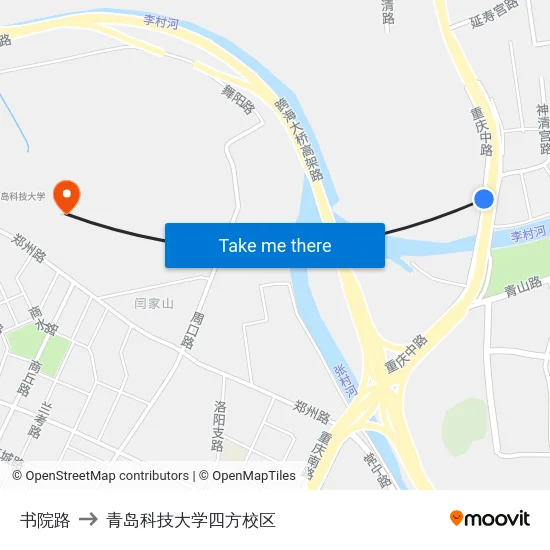 书院路 to 青岛科技大学四方校区 map