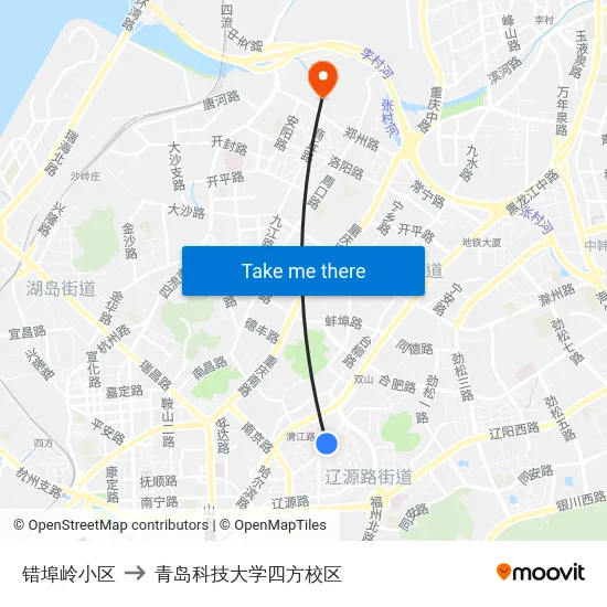 错埠岭小区 to 青岛科技大学四方校区 map