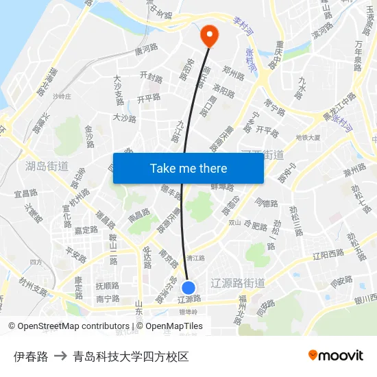 伊春路 to 青岛科技大学四方校区 map