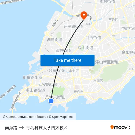 南海路 to 青岛科技大学四方校区 map