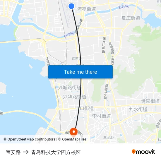 宝安路 to 青岛科技大学四方校区 map