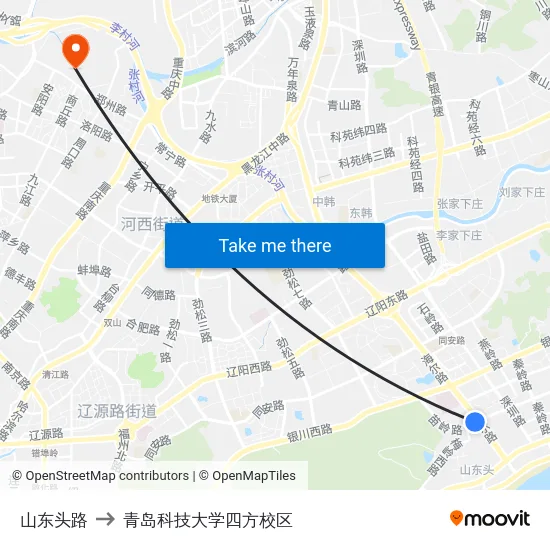 山东头路 to 青岛科技大学四方校区 map