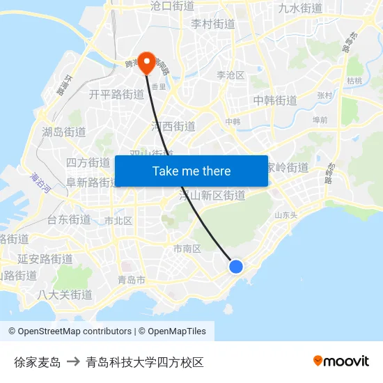徐家麦岛 to 青岛科技大学四方校区 map