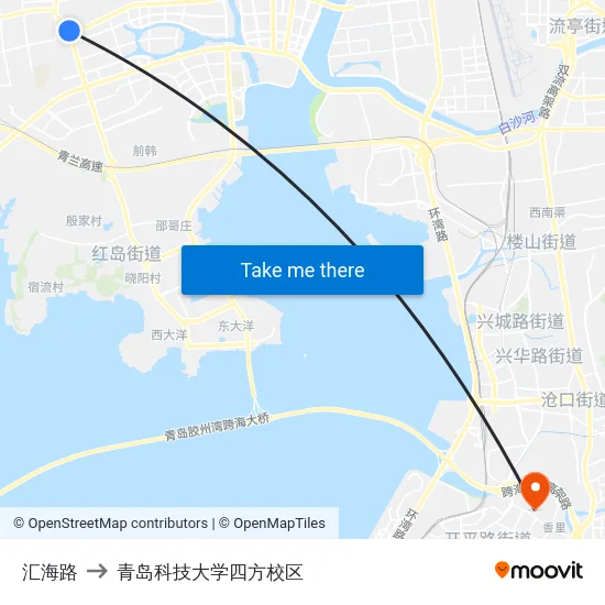 汇海路 to 青岛科技大学四方校区 map