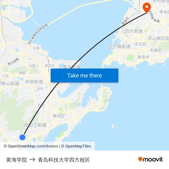 黄海学院 to 青岛科技大学四方校区 map