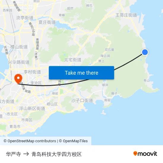 华严寺 to 青岛科技大学四方校区 map