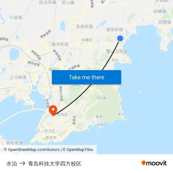 水泊 to 青岛科技大学四方校区 map