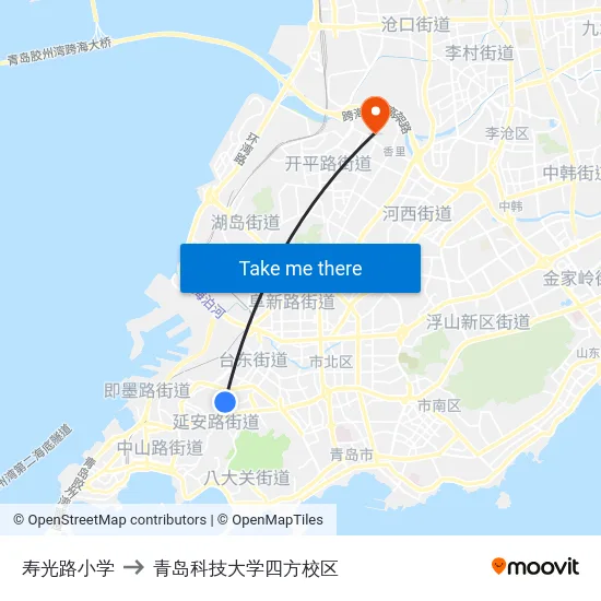 寿光路小学 to 青岛科技大学四方校区 map