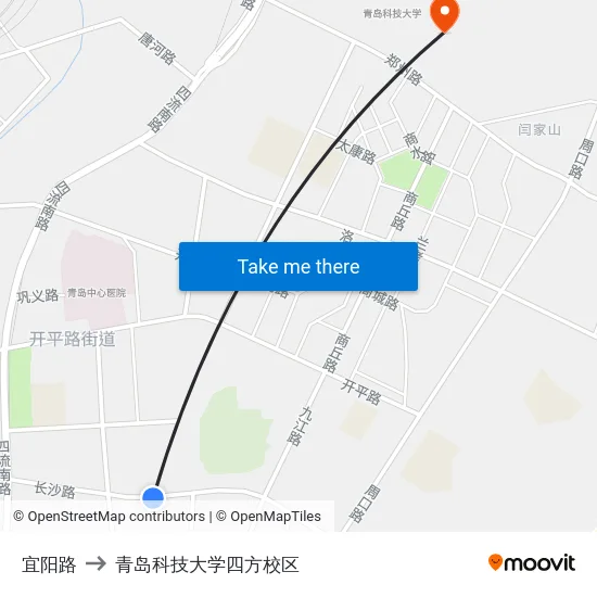 宜阳路 to 青岛科技大学四方校区 map
