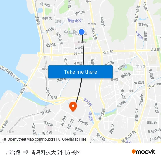 邢台路 to 青岛科技大学四方校区 map