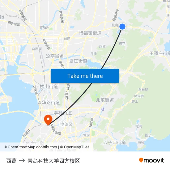 西葛 to 青岛科技大学四方校区 map